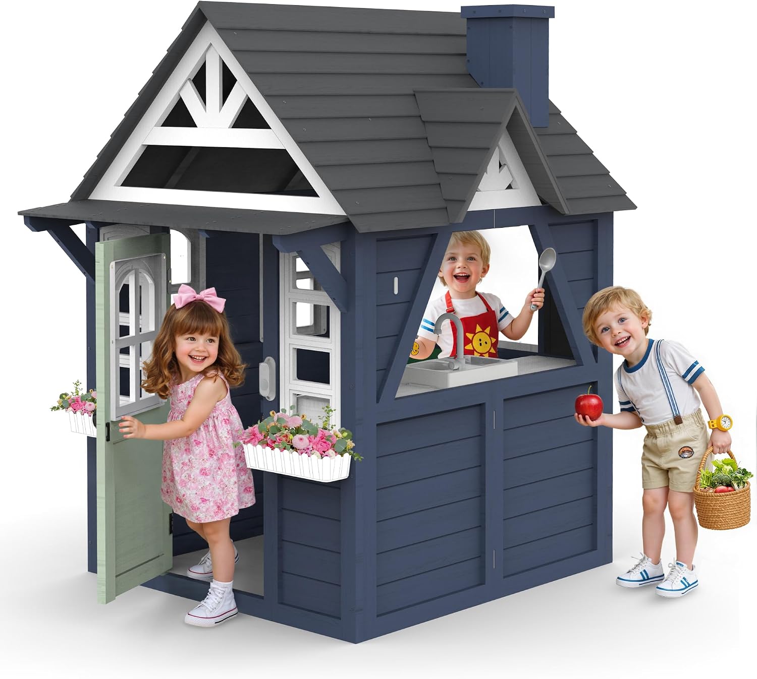 Kids Outdoor Sink - Outdoor Kids Playhouse, Modern Fir Wood