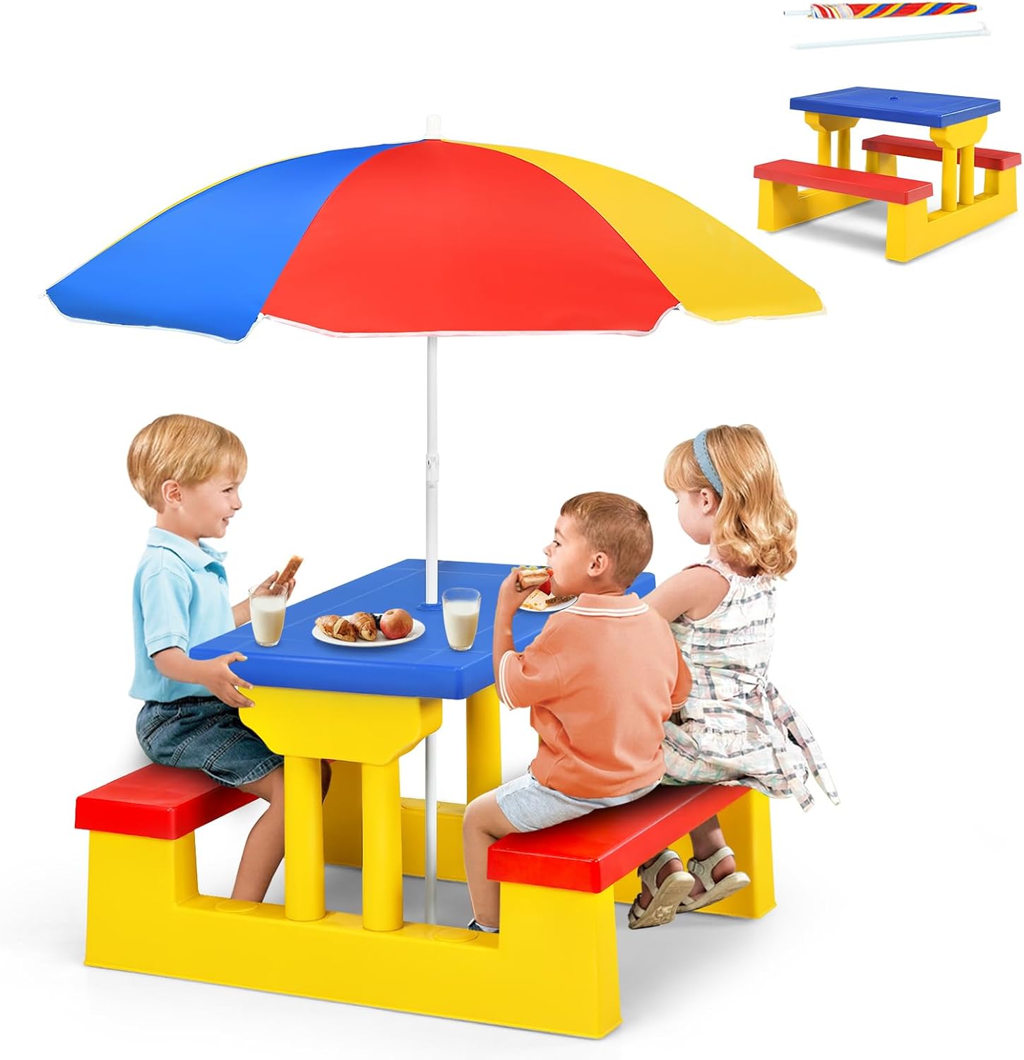 Kids Outdoor Table With Umbrella - ARMILE Kids Picnic Table, Kids Indoor