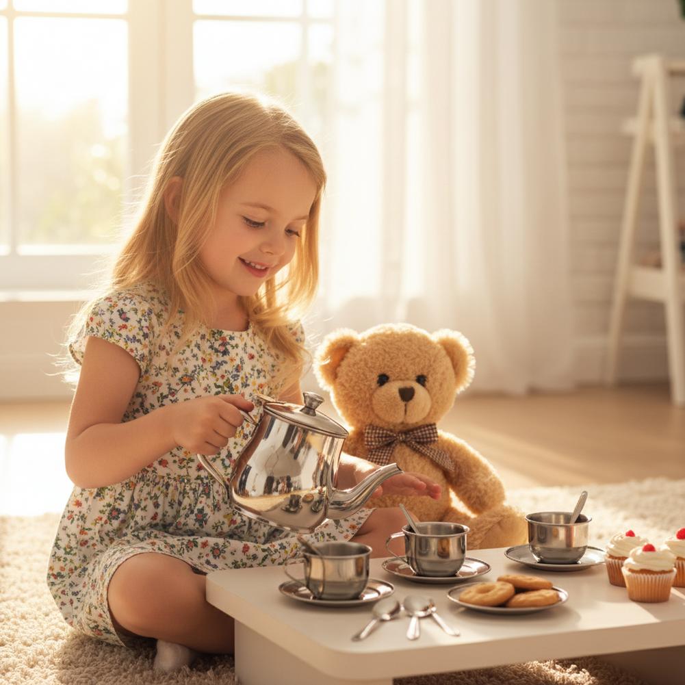 Kids Stainless Steel Tea Set T - Kids Outdoor House With Kitchen 评论和价格