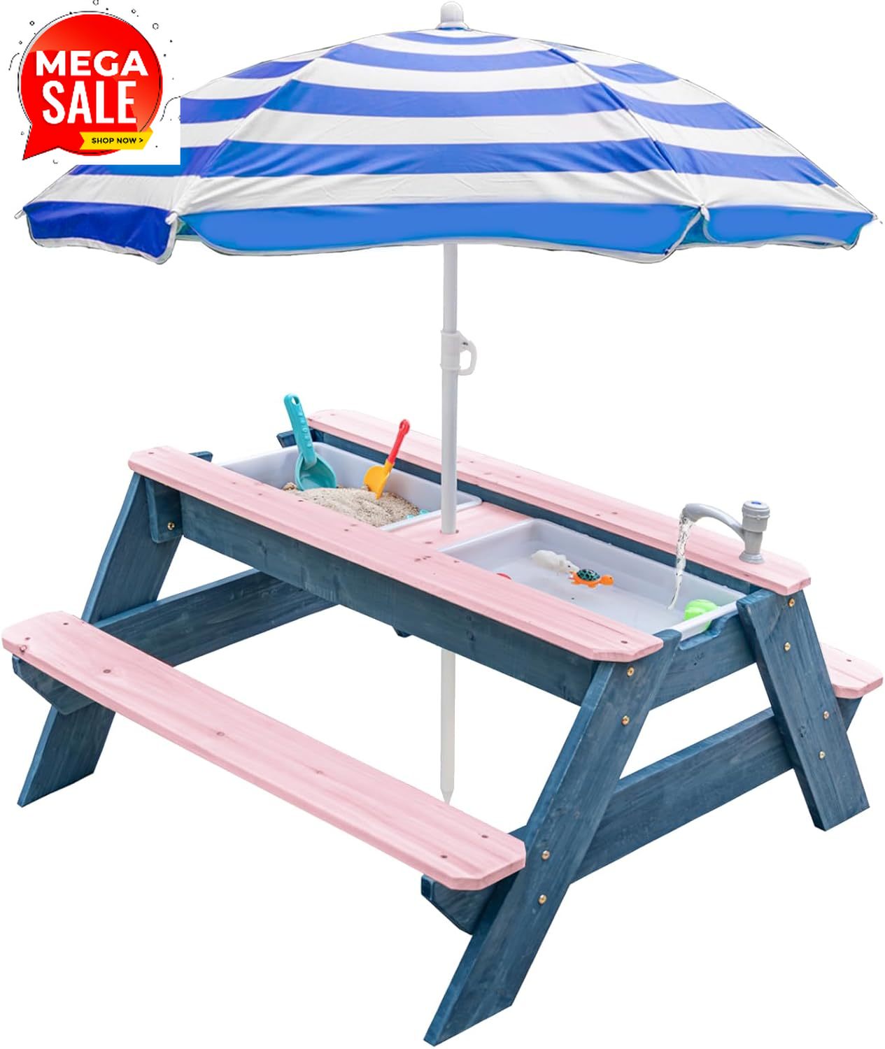 Kids 3-in-1 Sand & Water Table - Kids Outdoor Table With Umbrella 评论和价格