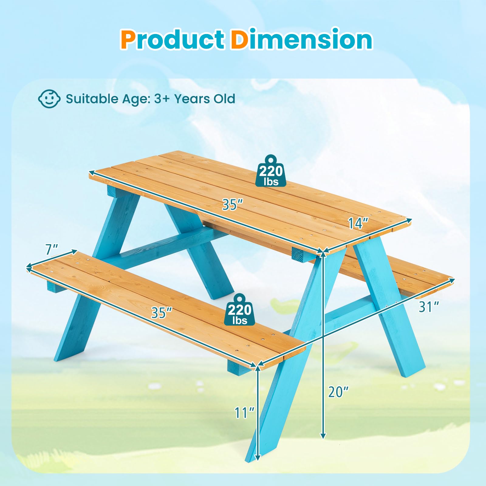 Z-CREAT Kids Wooden Outdoor Pi - Kids Outdoor Bench Table 评论和价格