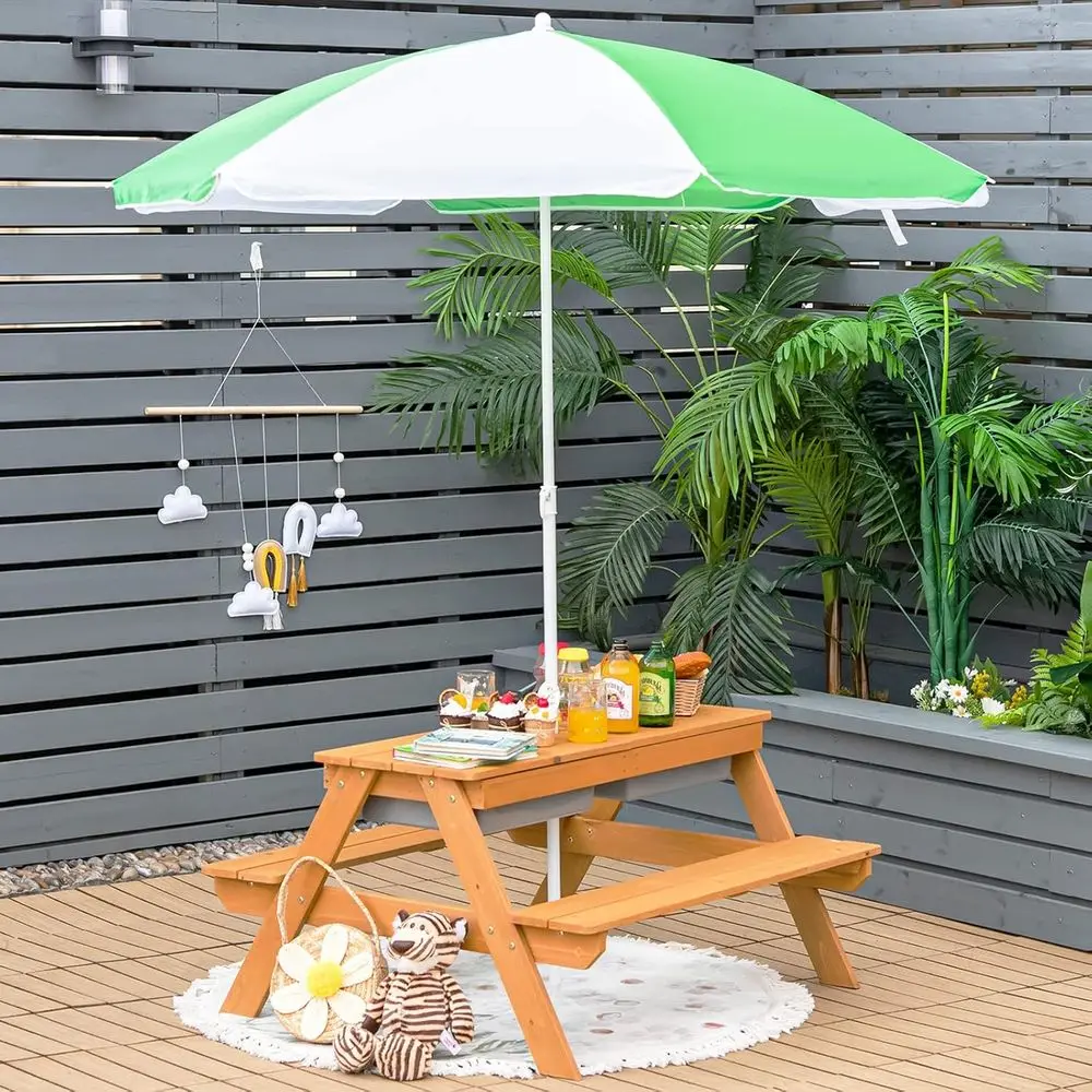4-in-1 Wooden Sand & Water Pic - Kids Outdoor Table With Umbrella 评论和价格