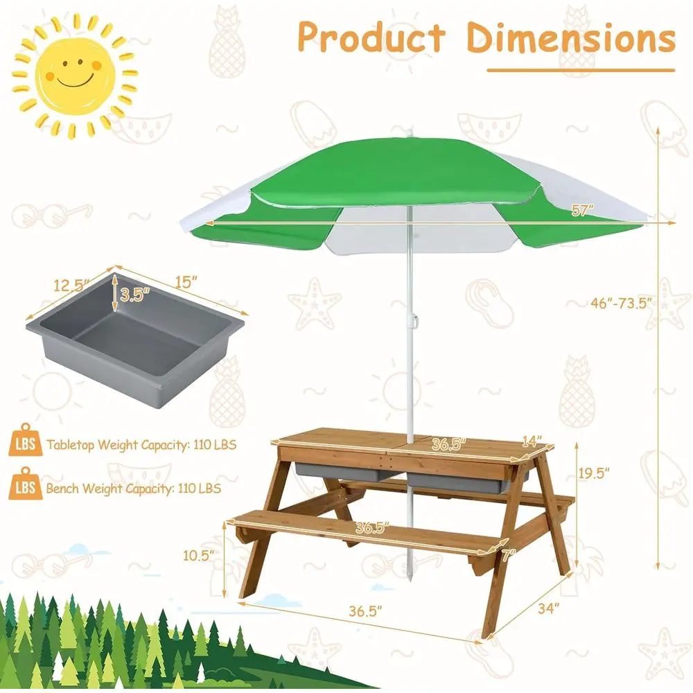 4-in-1 Wooden Sand & Water Pic - Kids Outdoor Table With Umbrella 评论和价格