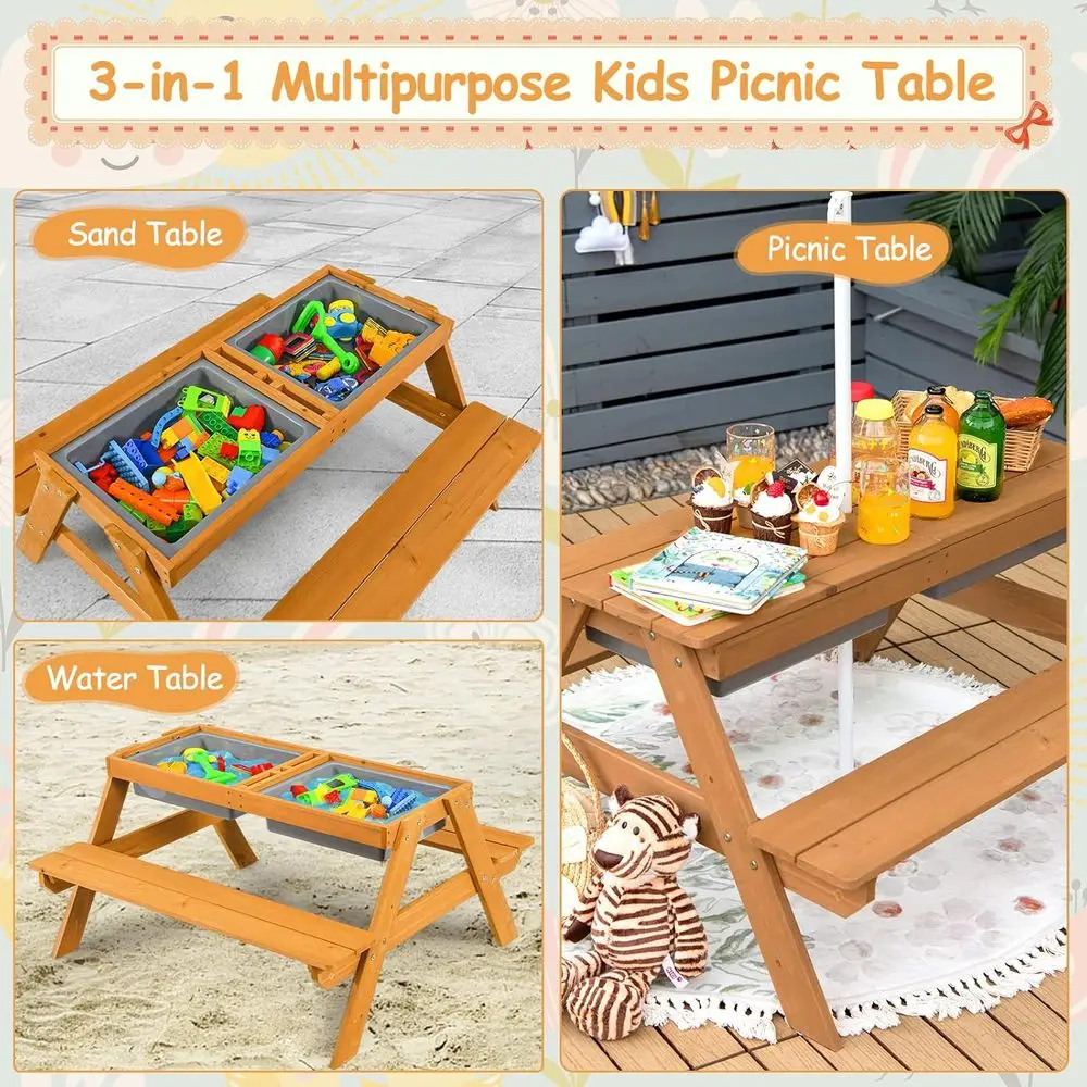 4-in-1 Wooden Sand & Water Pic - Kids Outdoor Table With Umbrella 评论和价格