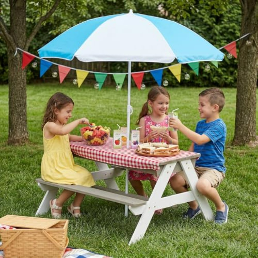 Outdoor kids picnic table, 3-i - Kids Outdoor Table With Umbrella 评论和价格