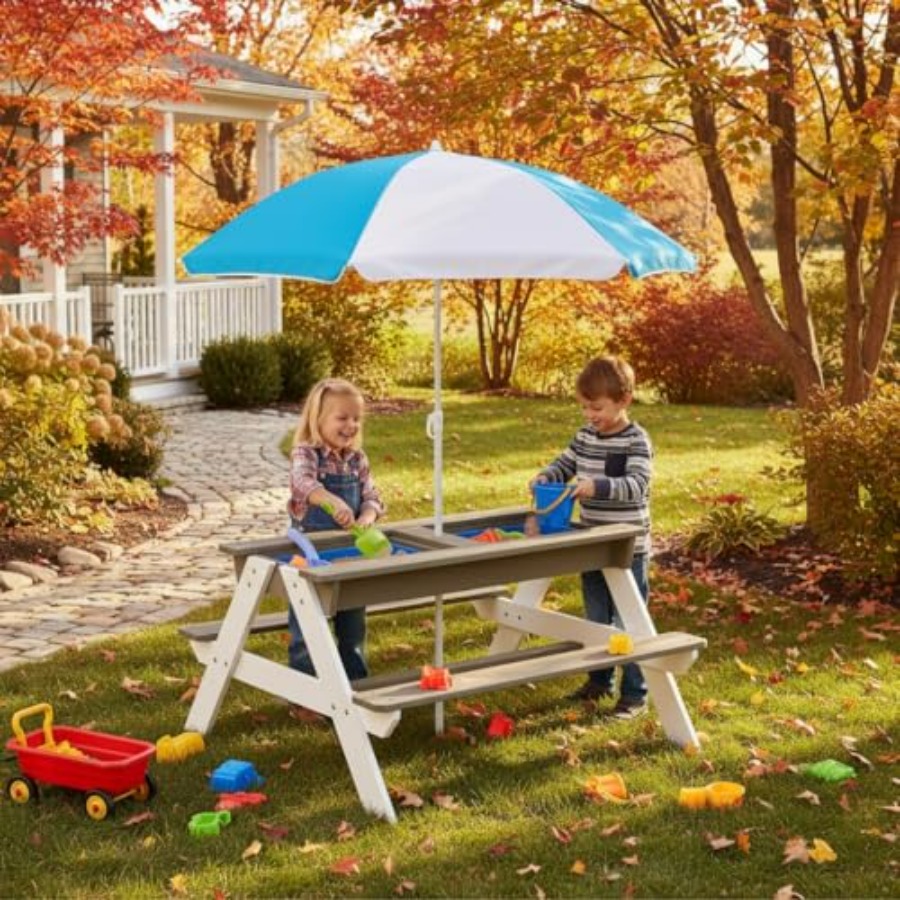 Outdoor kids picnic table, 3-i - Kids Outdoor Table With Umbrella 评论和价格