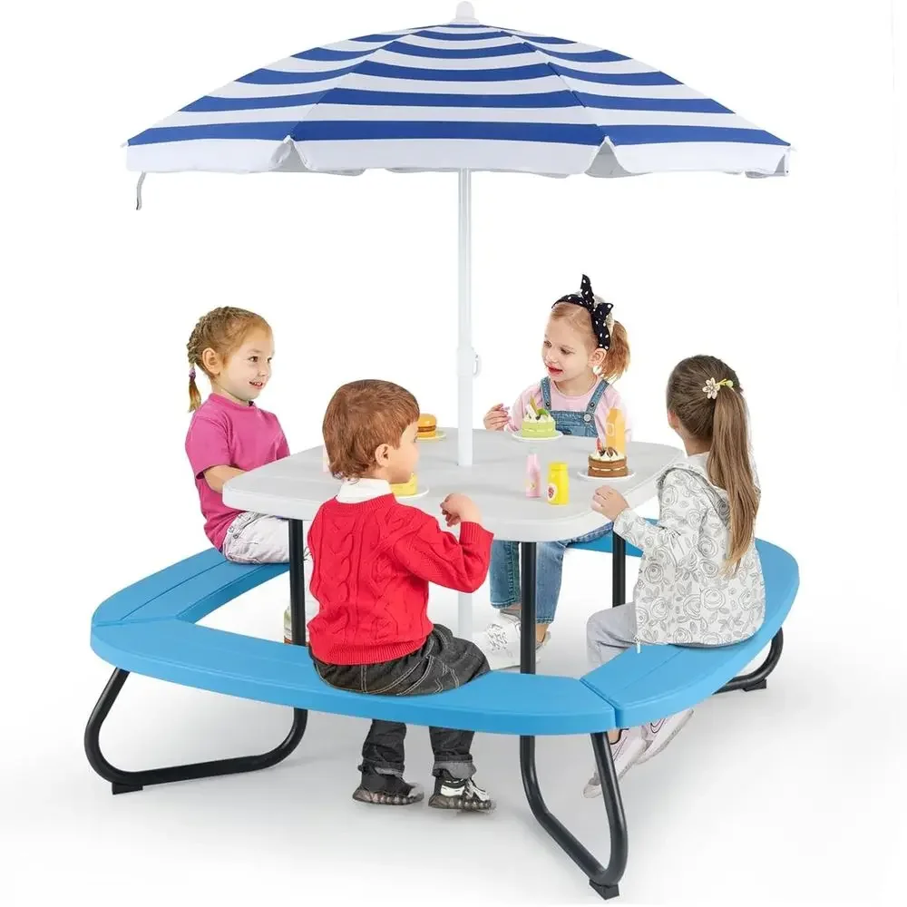 8-Person Kids Picnic Table wit - Kids Outdoor Table With Umbrella 评论和价格
