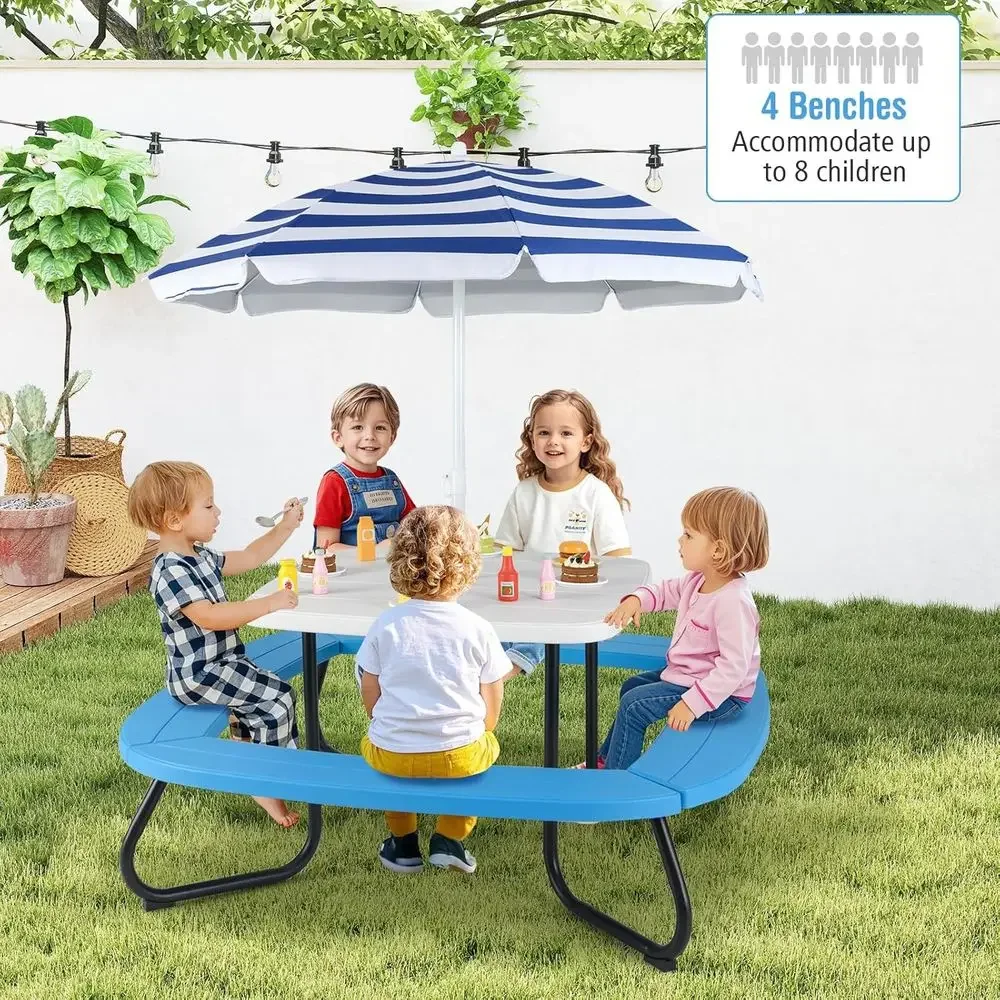8-Person Kids Picnic Table wit - Kids Outdoor Table With Umbrella 评论和价格
