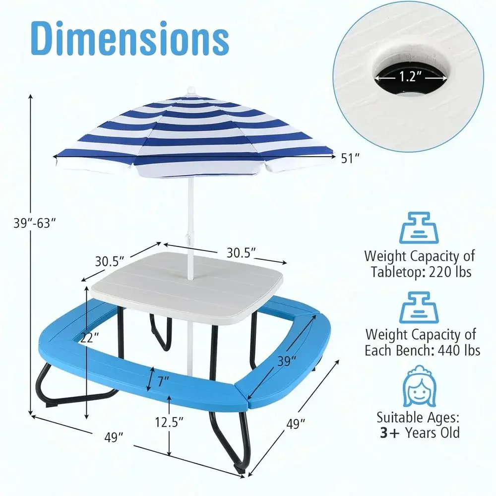 8-Person Kids Picnic Table wit - Kids Outdoor Table With Umbrella 评论和价格