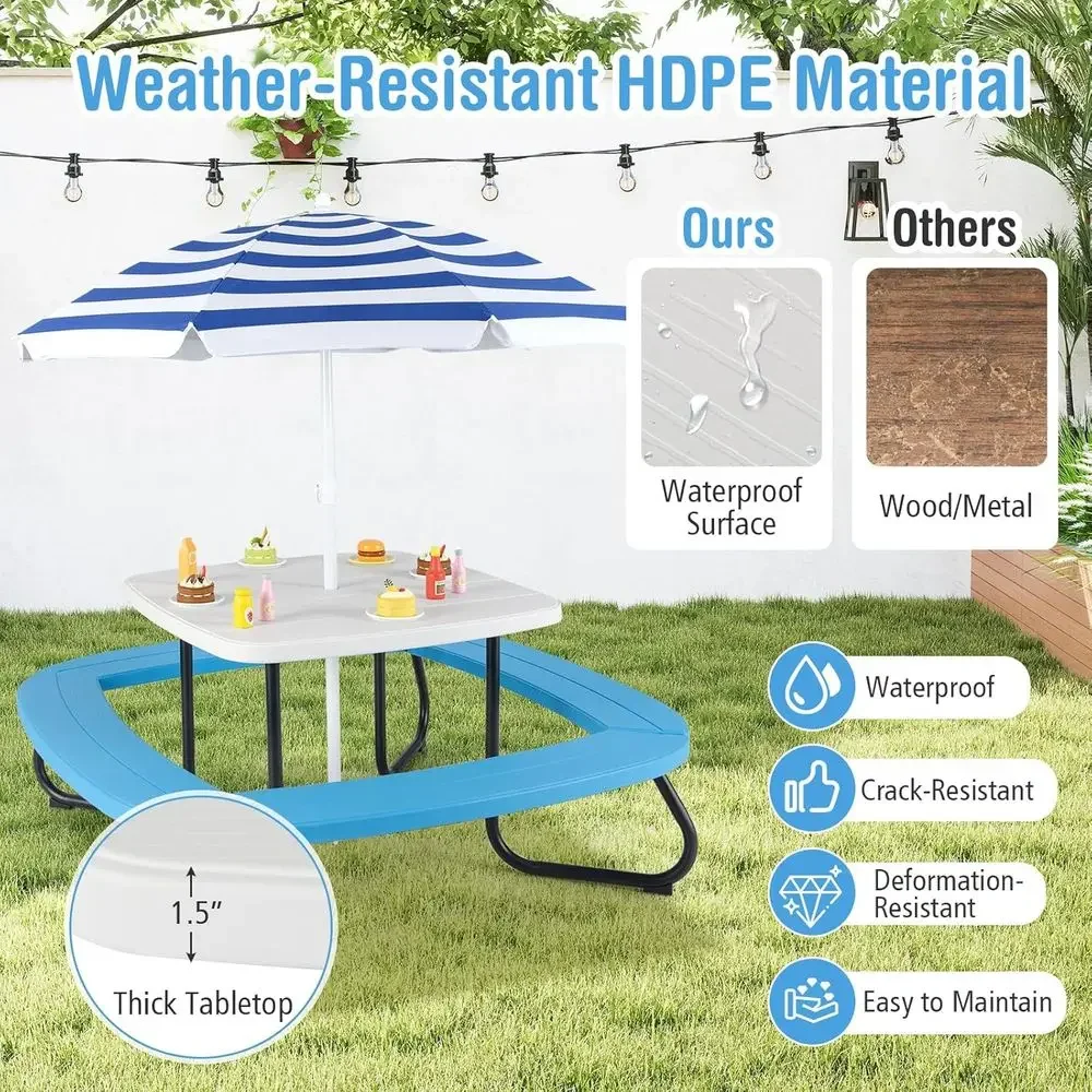 8-Person Kids Picnic Table wit - Kids Outdoor Table With Umbrella 评论和价格