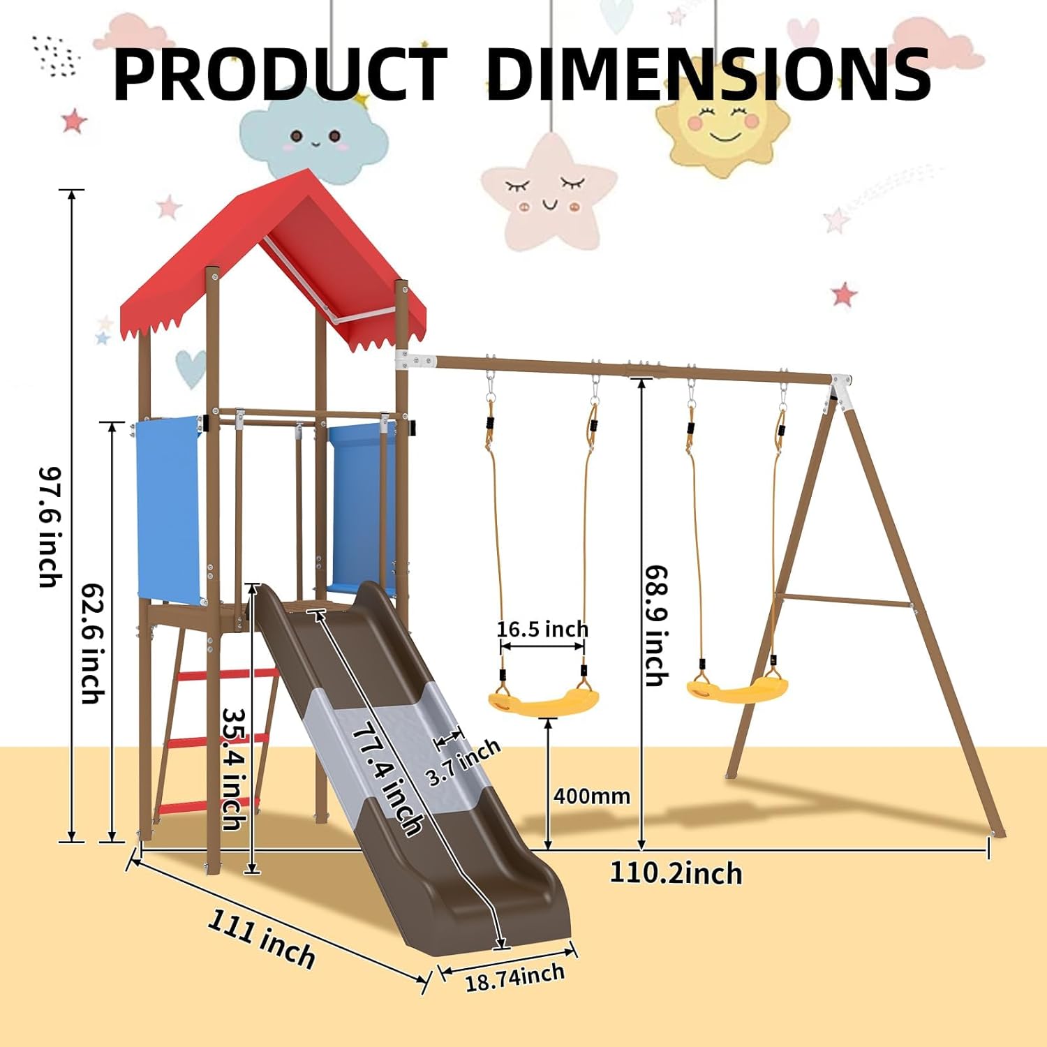 Metal Swing Set for Kids with  - Kids Outdoor Swing And Slide 评论和价格
