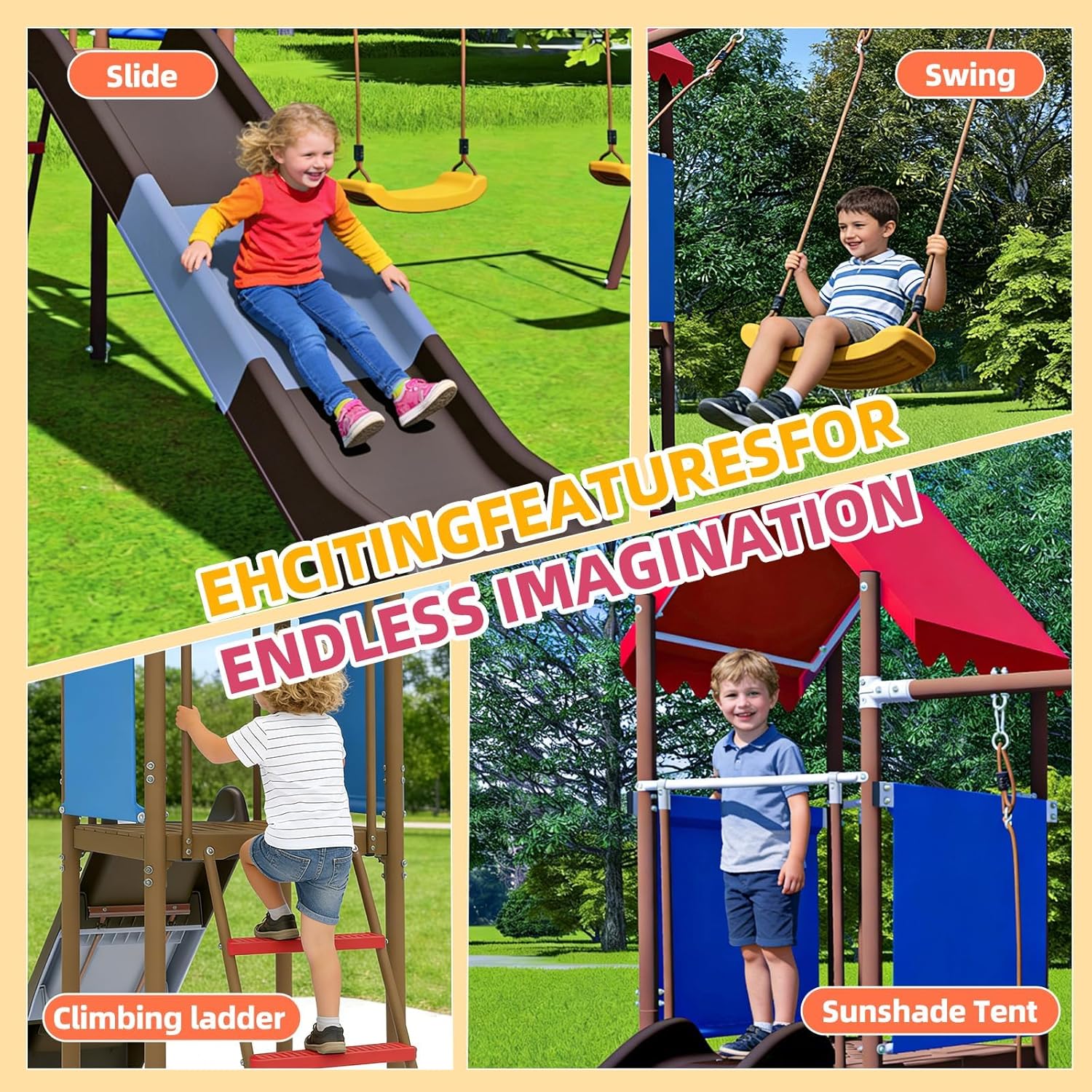 Metal Swing Set for Kids with  - Kids Outdoor Swing And Slide 评论和价格