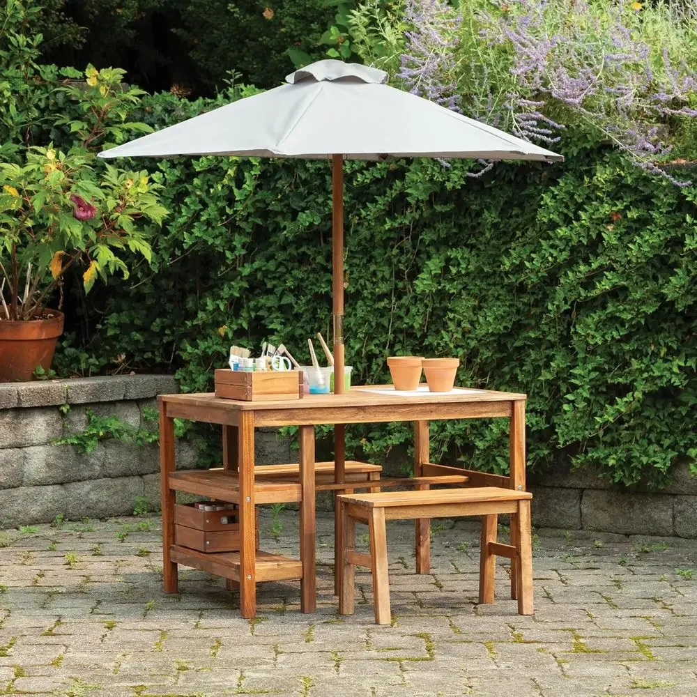 Kids Outdoor Crat Table, Bench - Kids Outdoor Table With Umbrella 评论和价格