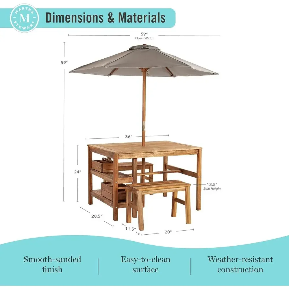 Kids Outdoor Crat Table, Bench - Kids Outdoor Table With Umbrella 评论和价格