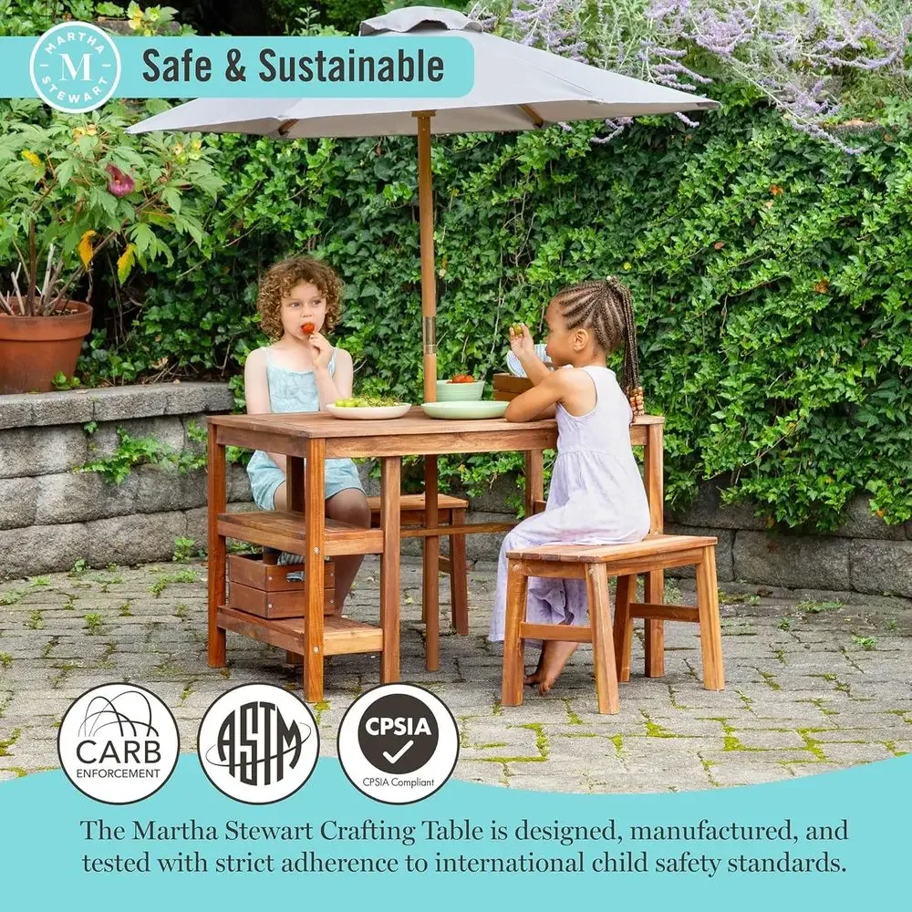 Kids Outdoor Crat Table, Bench - Kids Outdoor Table With Umbrella 评论和价格