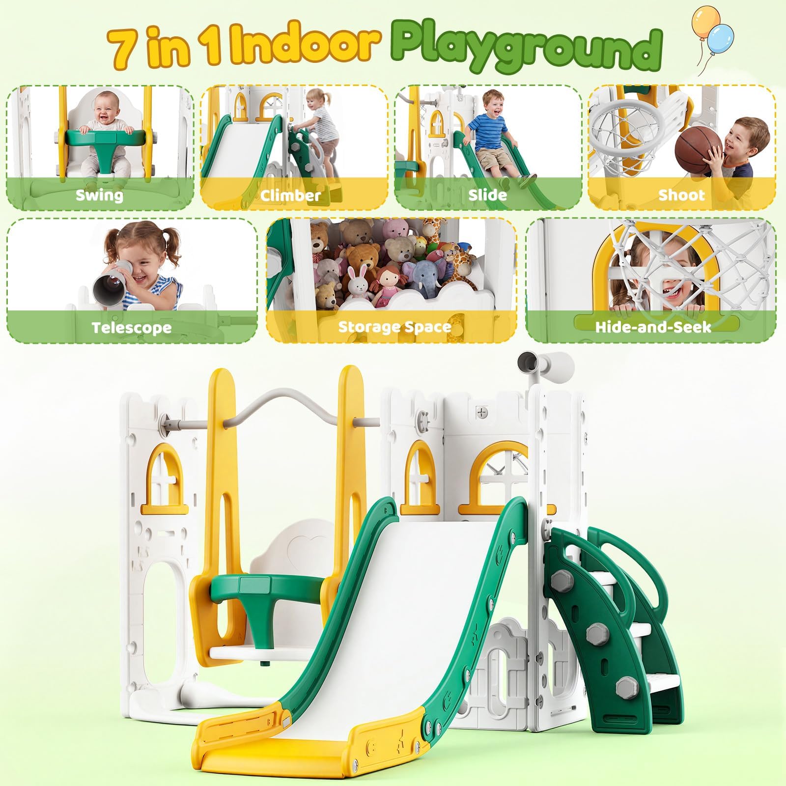 7 in 1 Toddler Slide And Swing - Kids Outdoor Swing And Slide 评论和价格