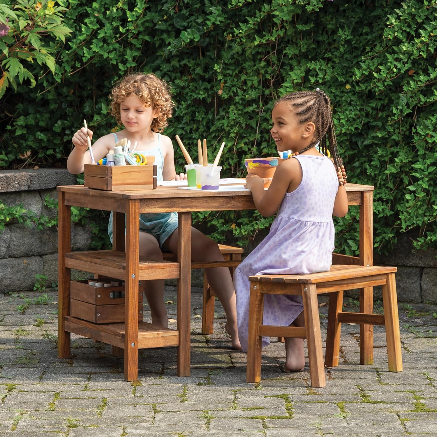 Kids Outdoor Craft Table and 2 - Kids Outdoor Bench Table 评论和价格