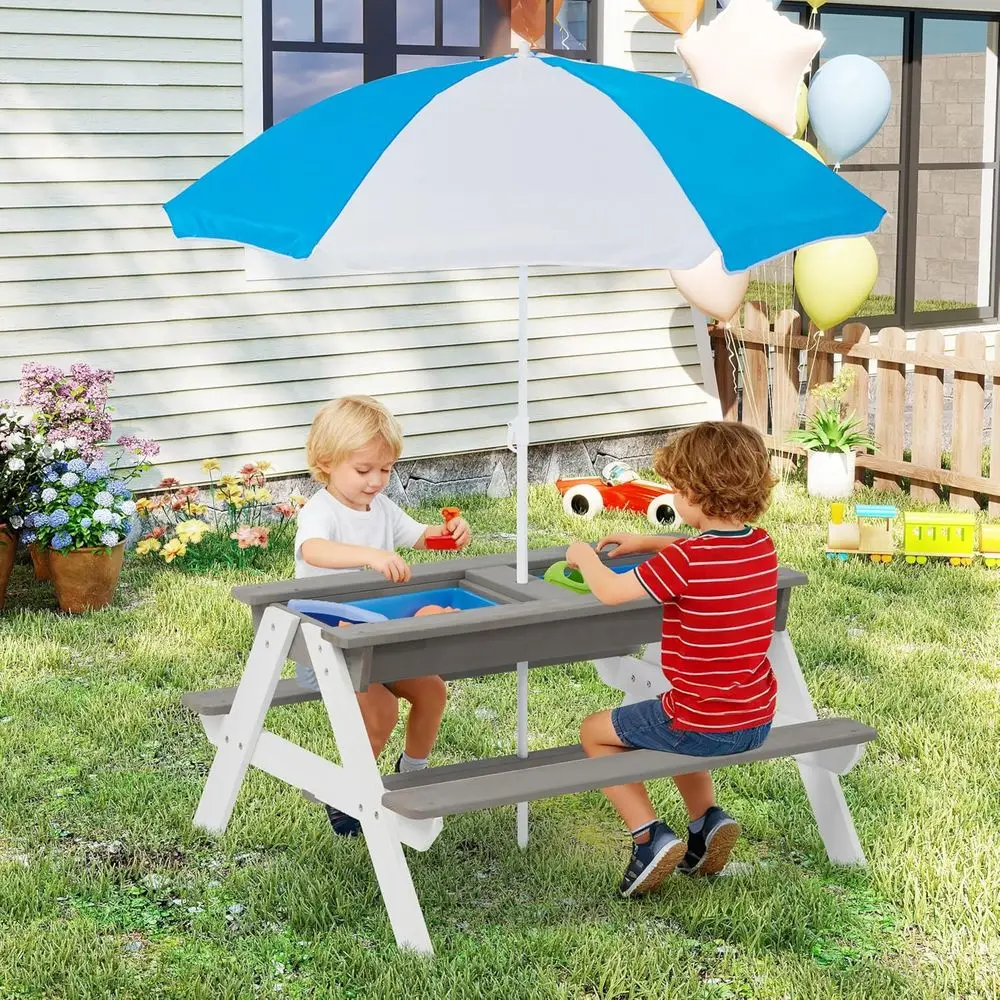 Convertible 3-in-1 Wooden Picn - Kids Outdoor Table With Umbrella 评论和价格