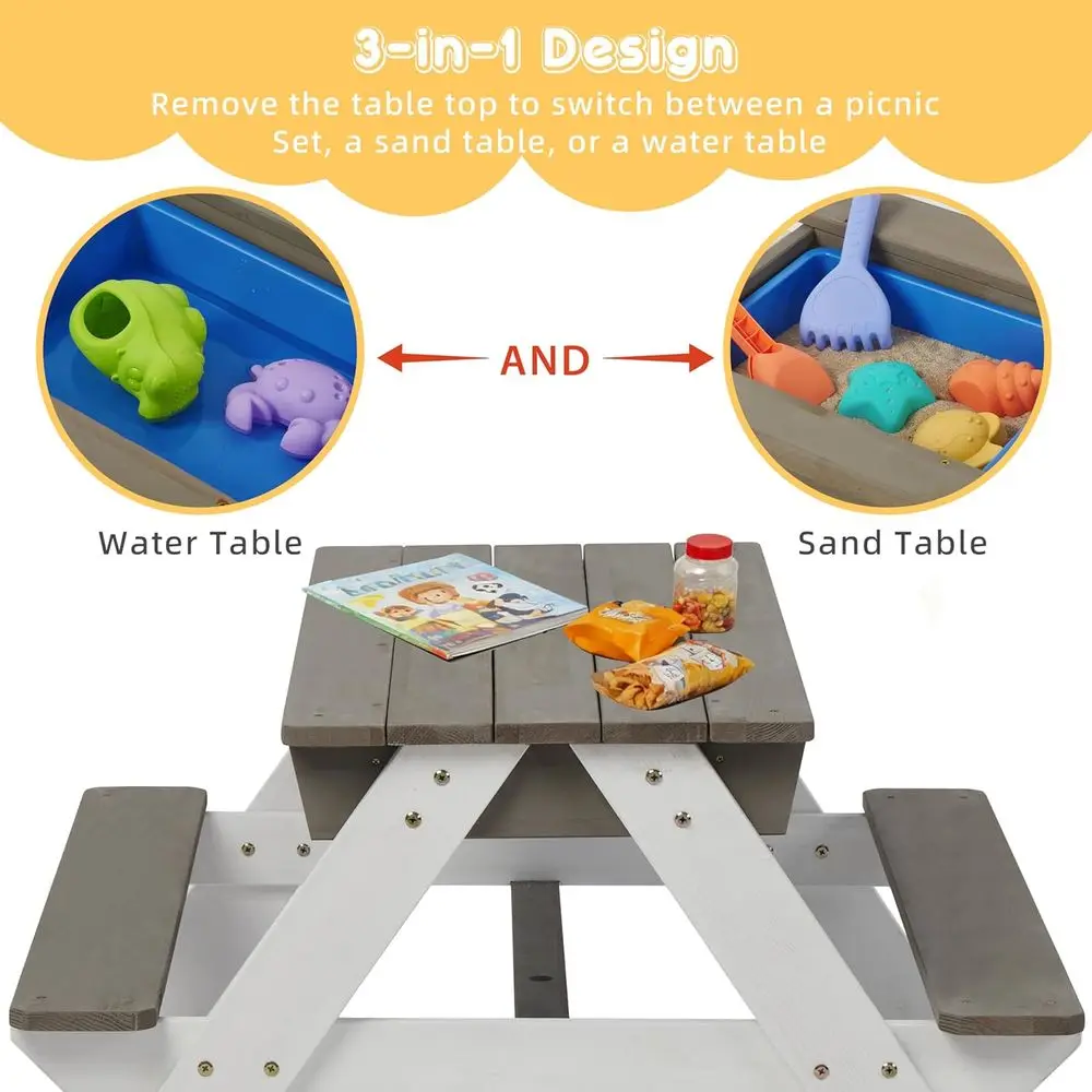 Convertible 3-in-1 Wooden Picn - Kids Outdoor Table With Umbrella 评论和价格