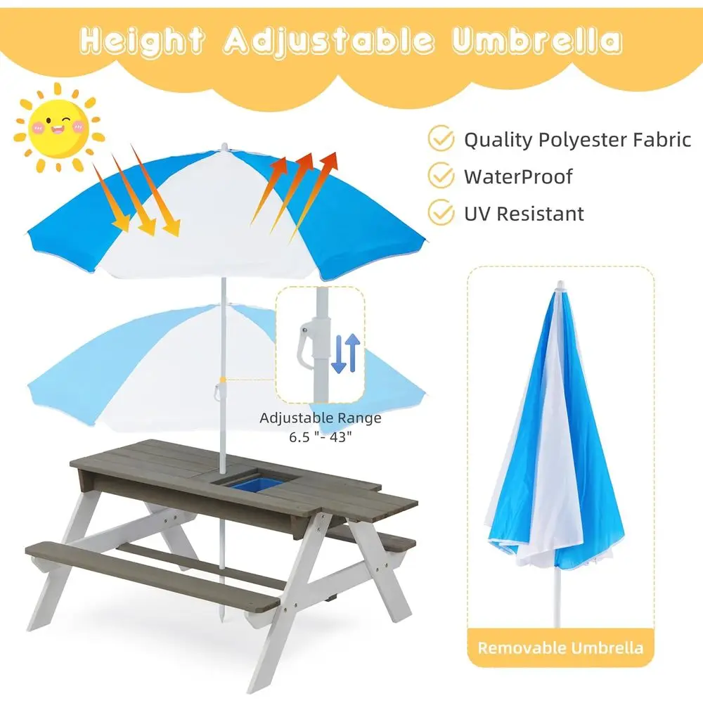 Convertible 3-in-1 Wooden Picn - Kids Outdoor Table With Umbrella 评论和价格