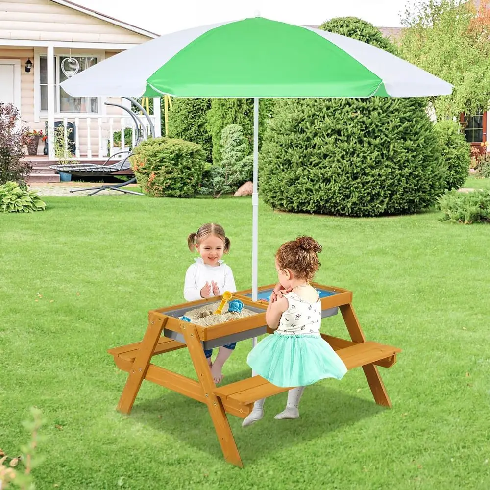 3-in-1 Height-Adjustable Umbre - Kids Outdoor Table With Umbrella 评论和价格