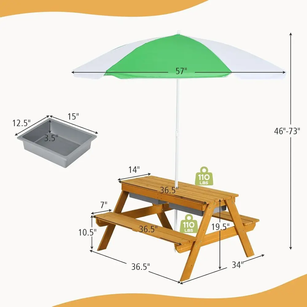 3-in-1 Height-Adjustable Umbre - Kids Outdoor Table With Umbrella 评论和价格