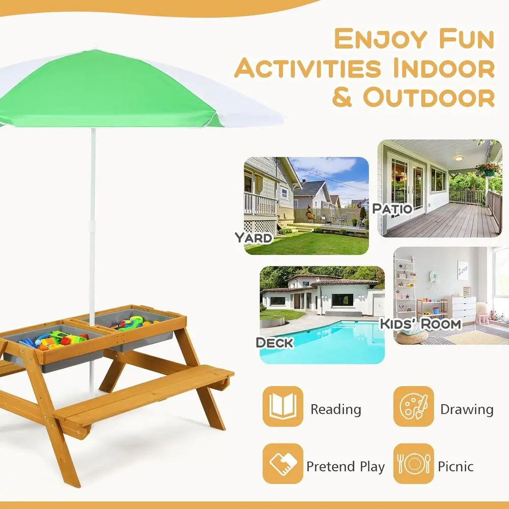 3-in-1 Height-Adjustable Umbre - Kids Outdoor Table With Umbrella 评论和价格