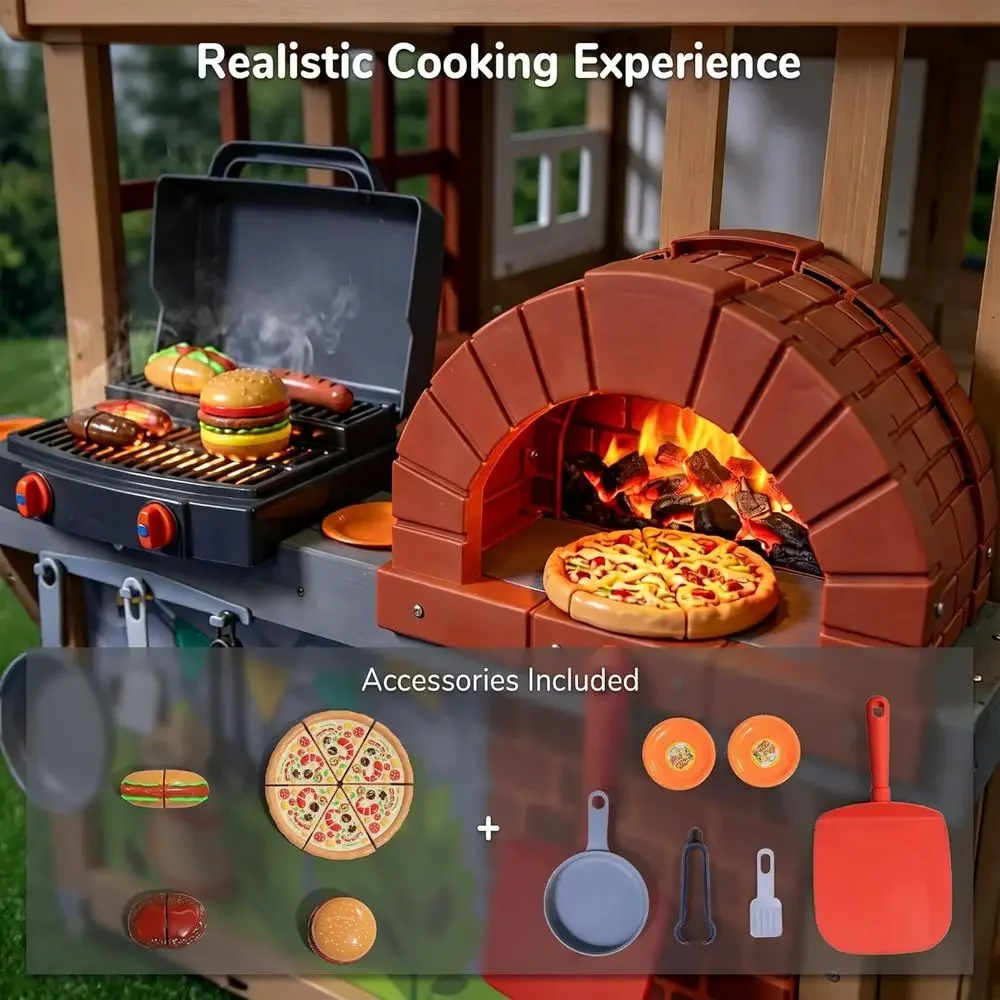 Kids Outdoor Wooden Playhouse, - Kids Outdoor House With Kitchen 评论和价格