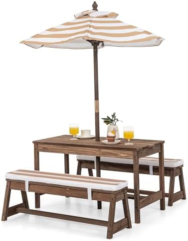 Kids Picnic Table, Outdoor Woo - Kids Outdoor Table With Umbrella 评论和价格