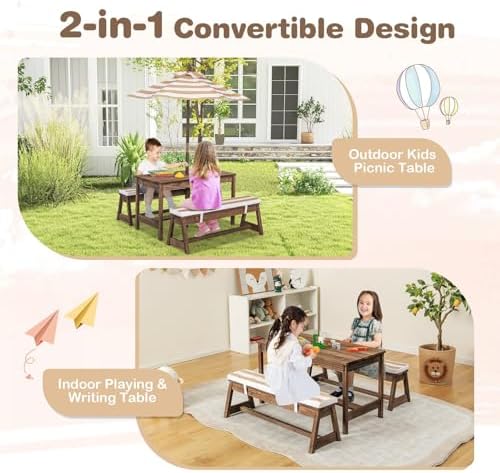 Kids Picnic Table, Outdoor Woo - Kids Outdoor Table With Umbrella 评论和价格