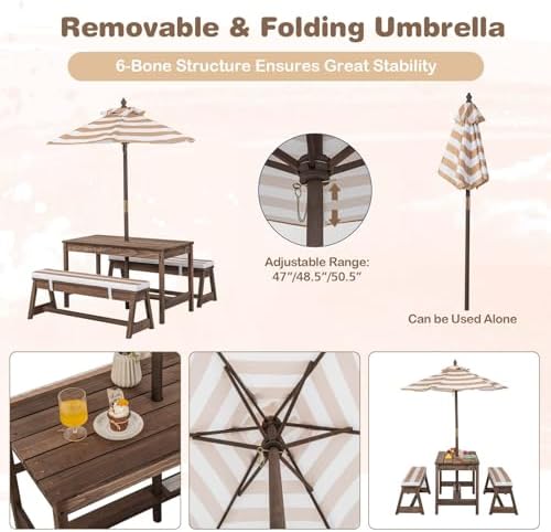Kids Picnic Table, Outdoor Woo - Kids Outdoor Table With Umbrella 评论和价格