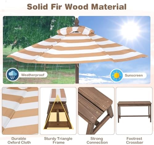 Kids Picnic Table, Outdoor Woo - Kids Outdoor Table With Umbrella 评论和价格