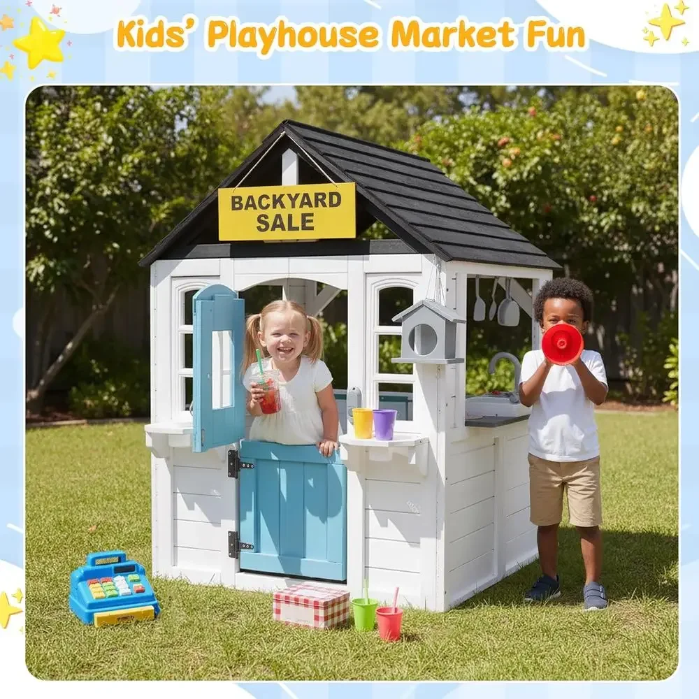 YOE Wooden Kids Playhouse with - Kids Outdoor House With Kitchen 评论和价格