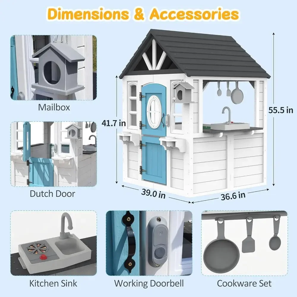 YOE Wooden Kids Playhouse with - Kids Outdoor House With Kitchen 评论和价格