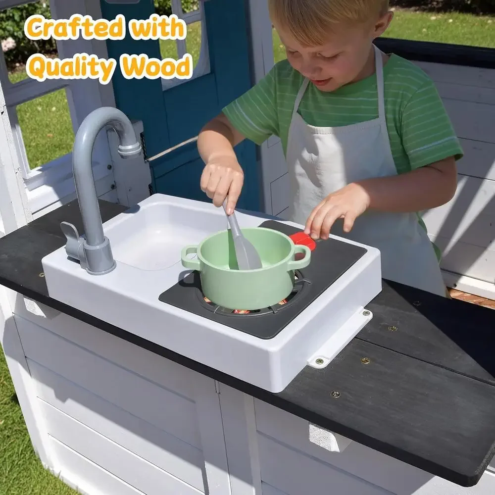 YOE Wooden Kids Playhouse with - Kids Outdoor House With Kitchen 评论和价格