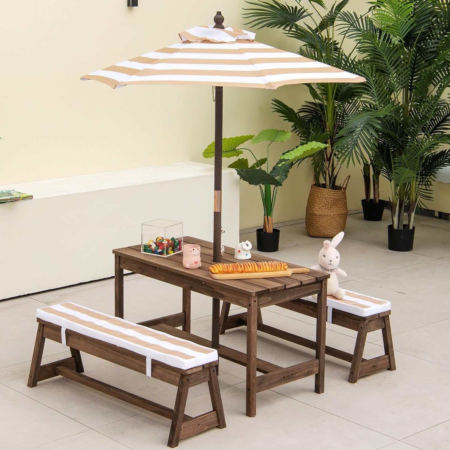 Wooden Kids Picnic Table for T - Kids Outdoor Table With Umbrella 评论和价格