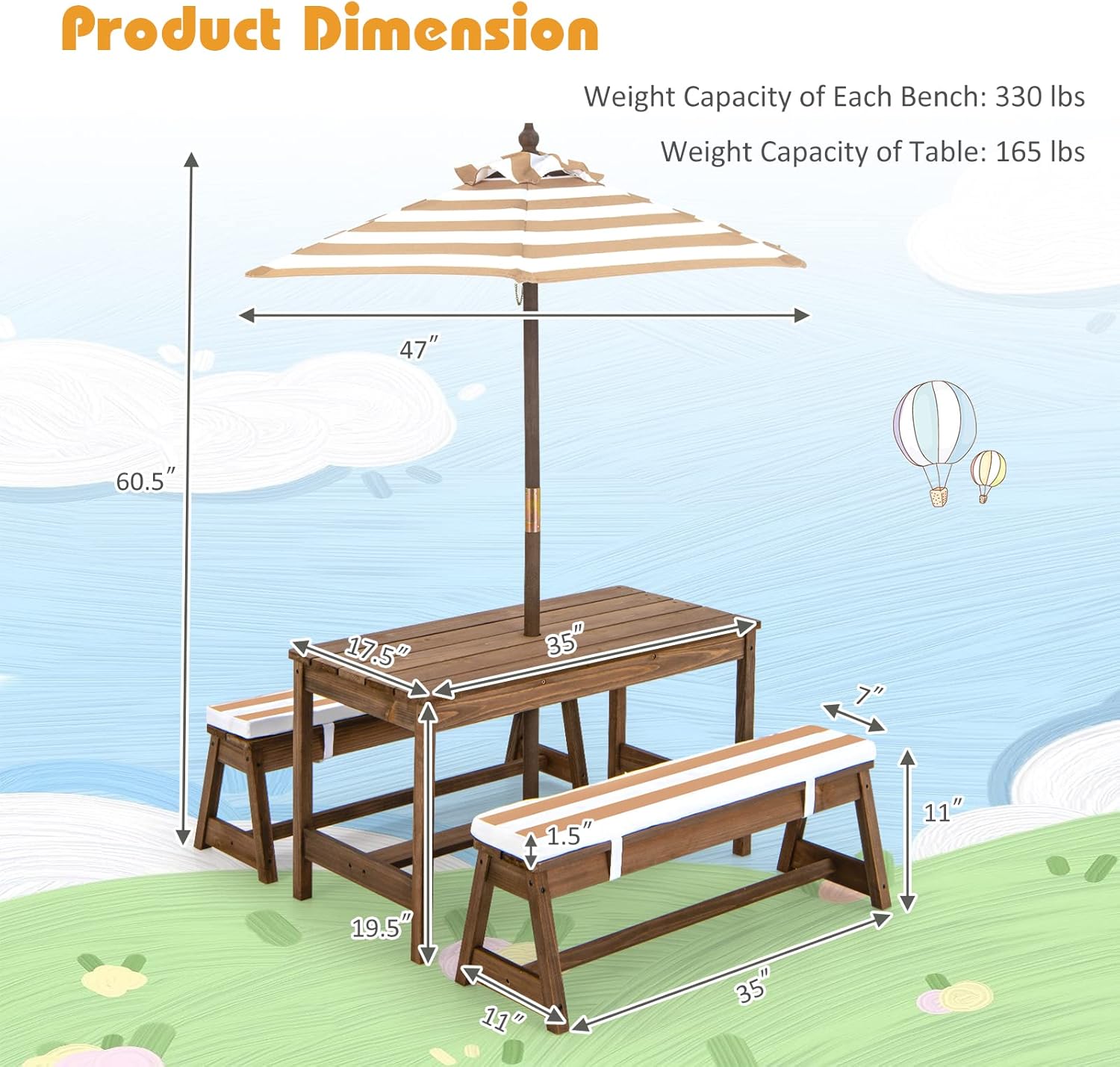 Wooden Kids Picnic Table for T - Kids Outdoor Table With Umbrella 评论和价格
