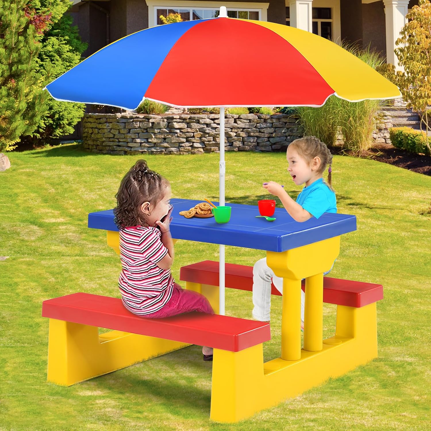 ARMILE Kids Picnic Table, Kids - Kids Outdoor Table With Umbrella 评论和价格