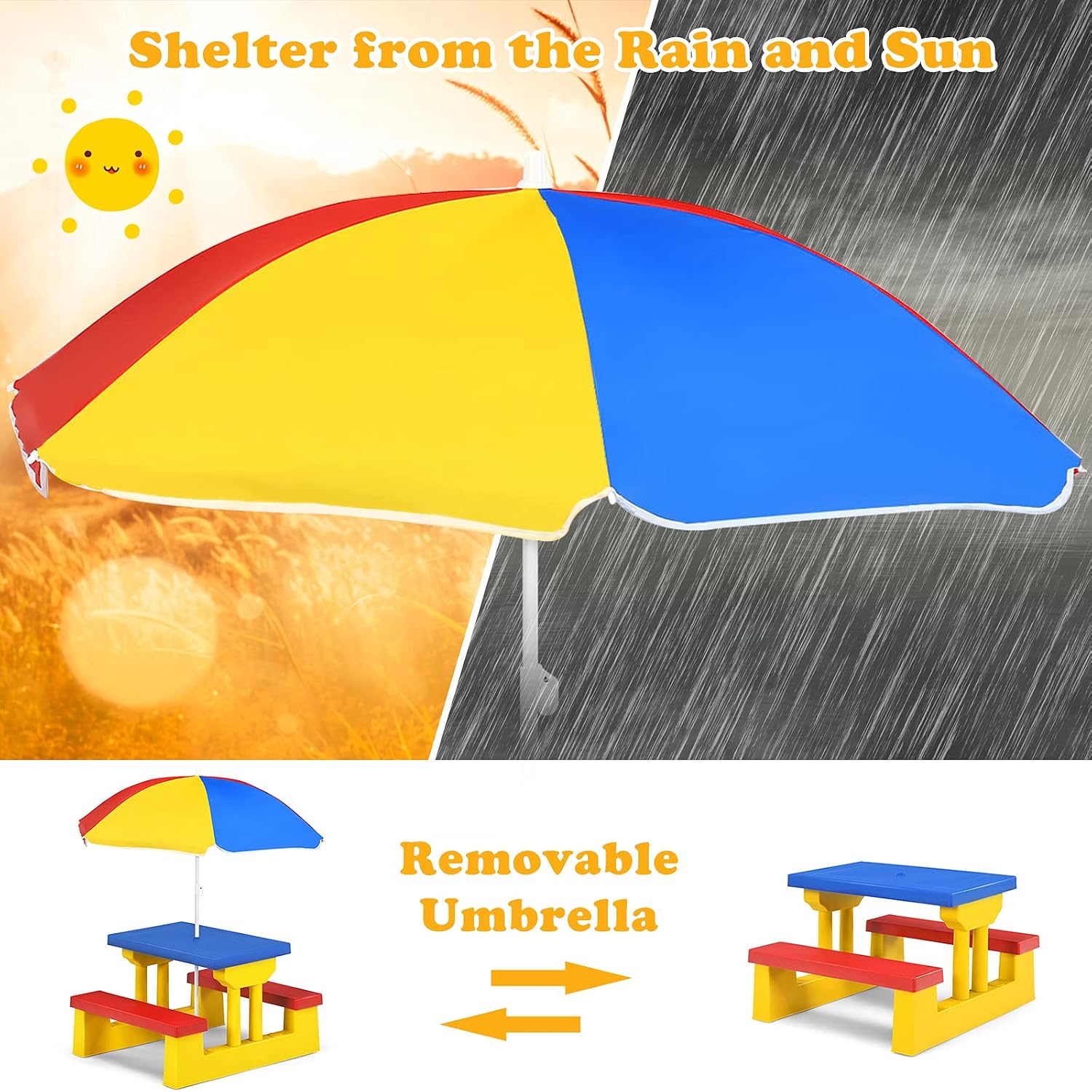 ARMILE Kids Picnic Table, Kids - Kids Outdoor Table With Umbrella 评论和价格