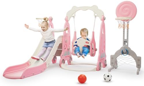 6 in 1 Toddler Slide and Swing - Kids Outdoor Swing And Slide 评论和价格