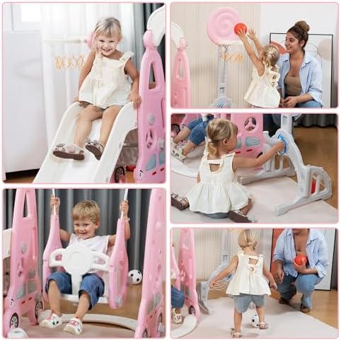 6 in 1 Toddler Slide and Swing - Kids Outdoor Swing And Slide 评论和价格