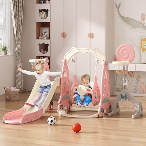 6 in 1 Toddler Slide and Swing - Kids Outdoor Swing And Slide 评论和价格