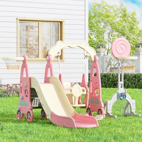 6 in 1 Toddler Slide and Swing - Kids Outdoor Swing And Slide 评论和价格