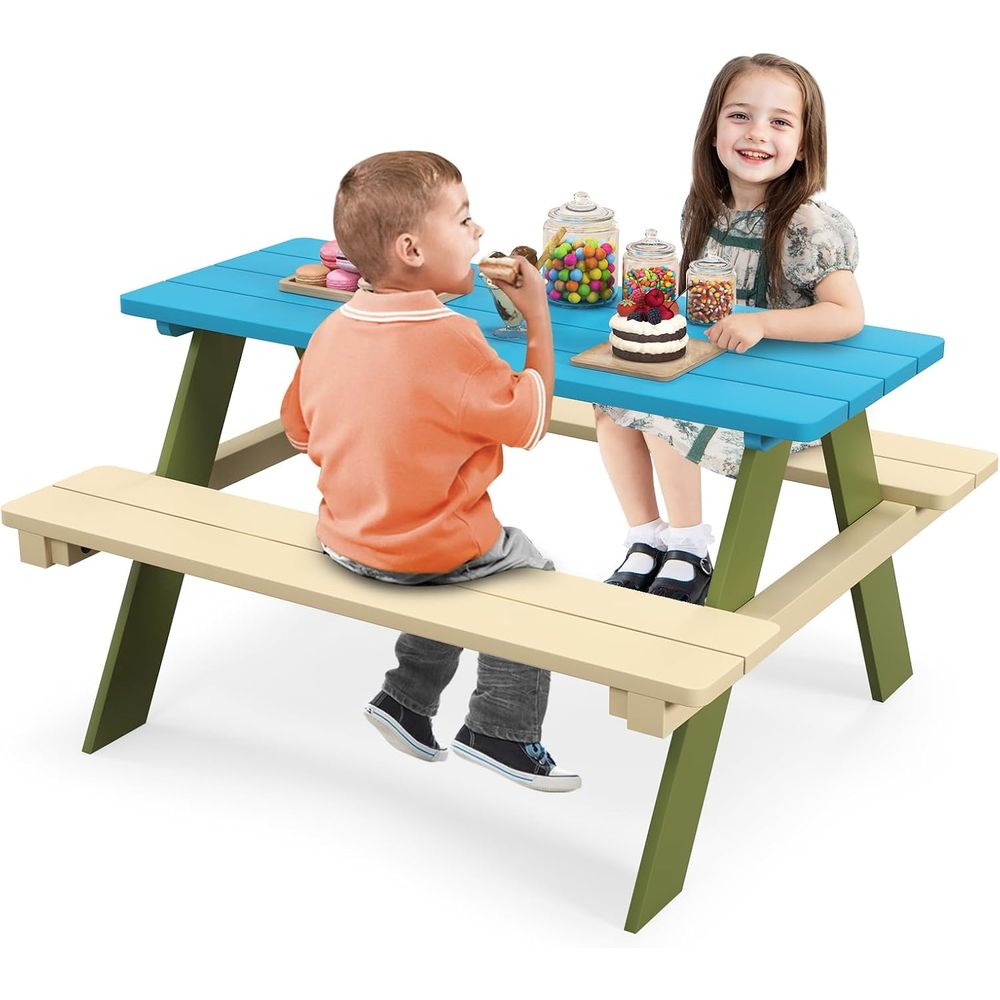 Kids Picnic Table, Acacia Wood - Kids Outdoor Bench Table 评论和价格
