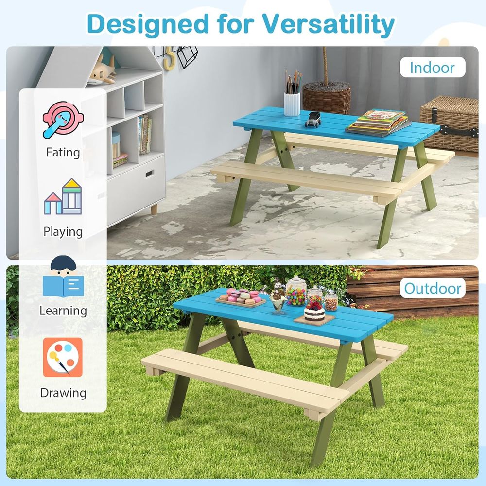 Kids Picnic Table, Acacia Wood - Kids Outdoor Bench Table 评论和价格