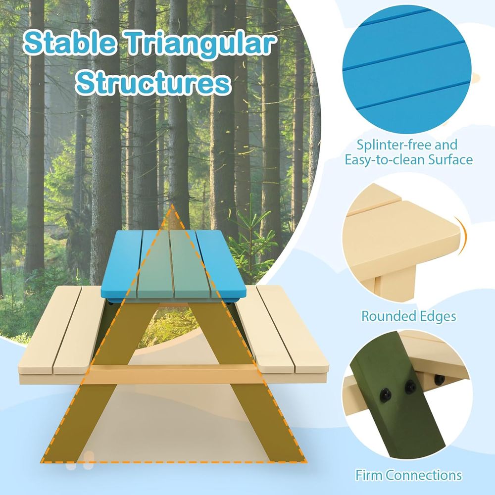 Kids Picnic Table, Acacia Wood - Kids Outdoor Bench Table 评论和价格