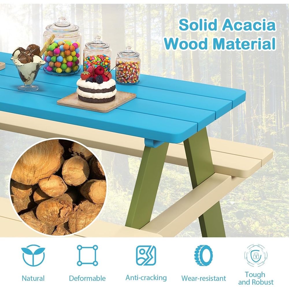 Kids Picnic Table, Acacia Wood - Kids Outdoor Bench Table 评论和价格