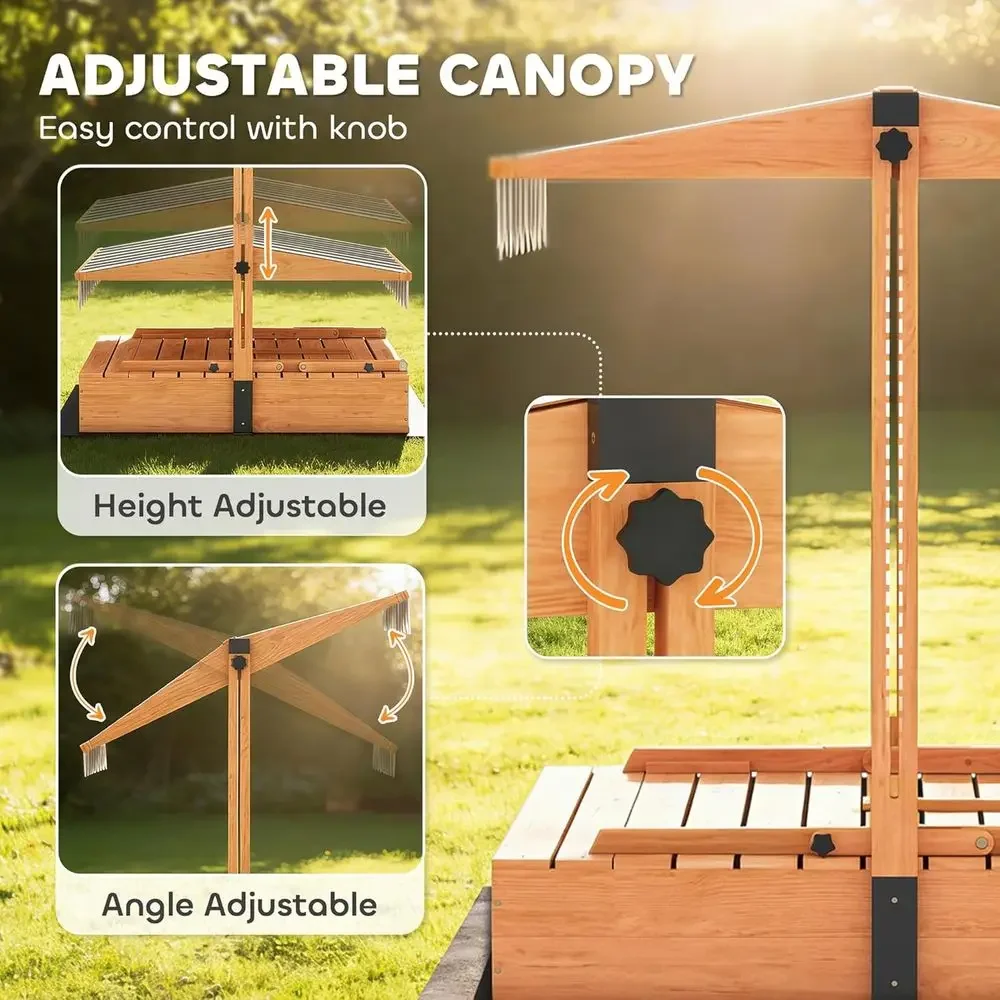 Qaba Kids Sandbox with Lid, Wo - Kids Outdoor Bench Table 评论和价格