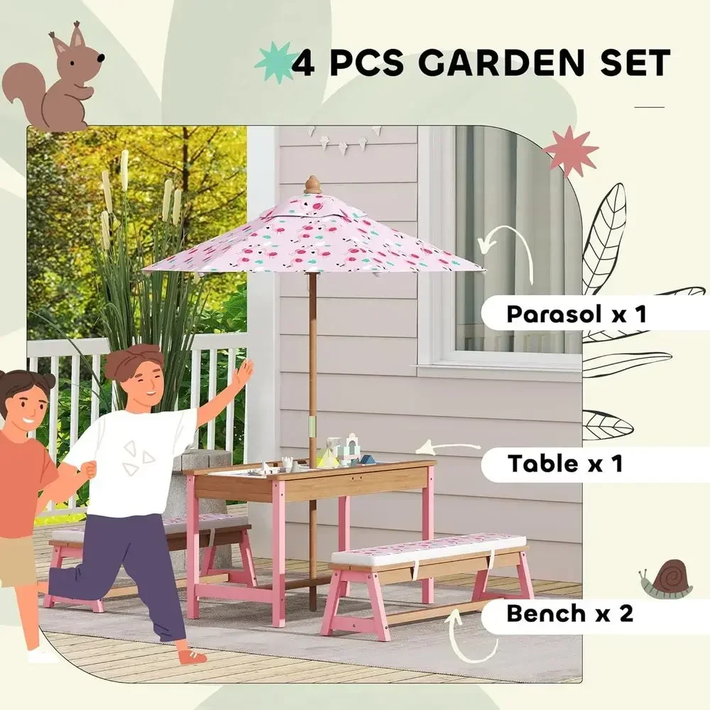 Wooden Picnic Table Set with U - Kids Outdoor Table With Umbrella 评论和价格