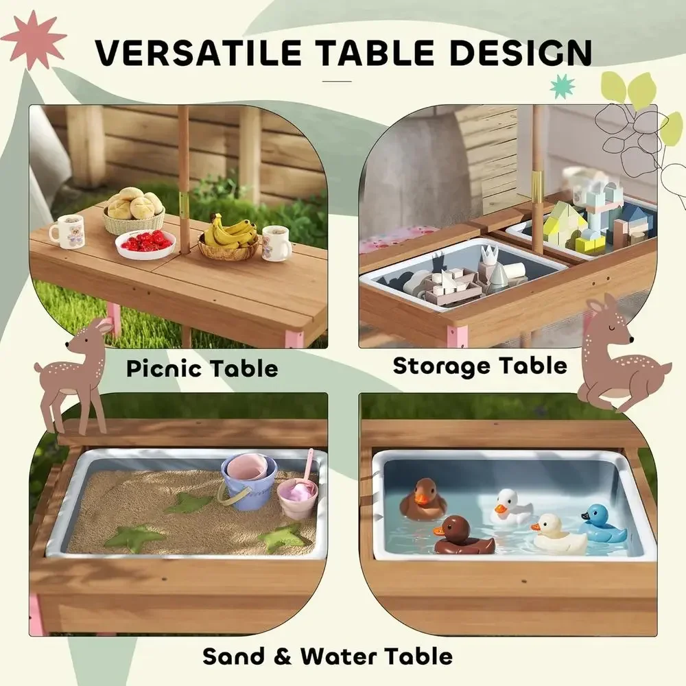 Wooden Picnic Table Set with U - Kids Outdoor Table With Umbrella 评论和价格